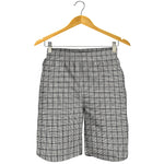 Grey Windowpane Pattern Print Men's Shorts