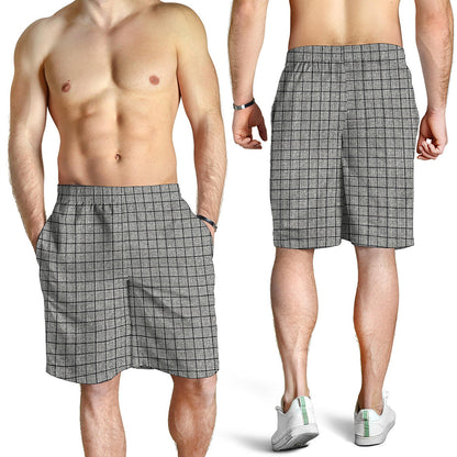 Grey Windowpane Pattern Print Men's Shorts