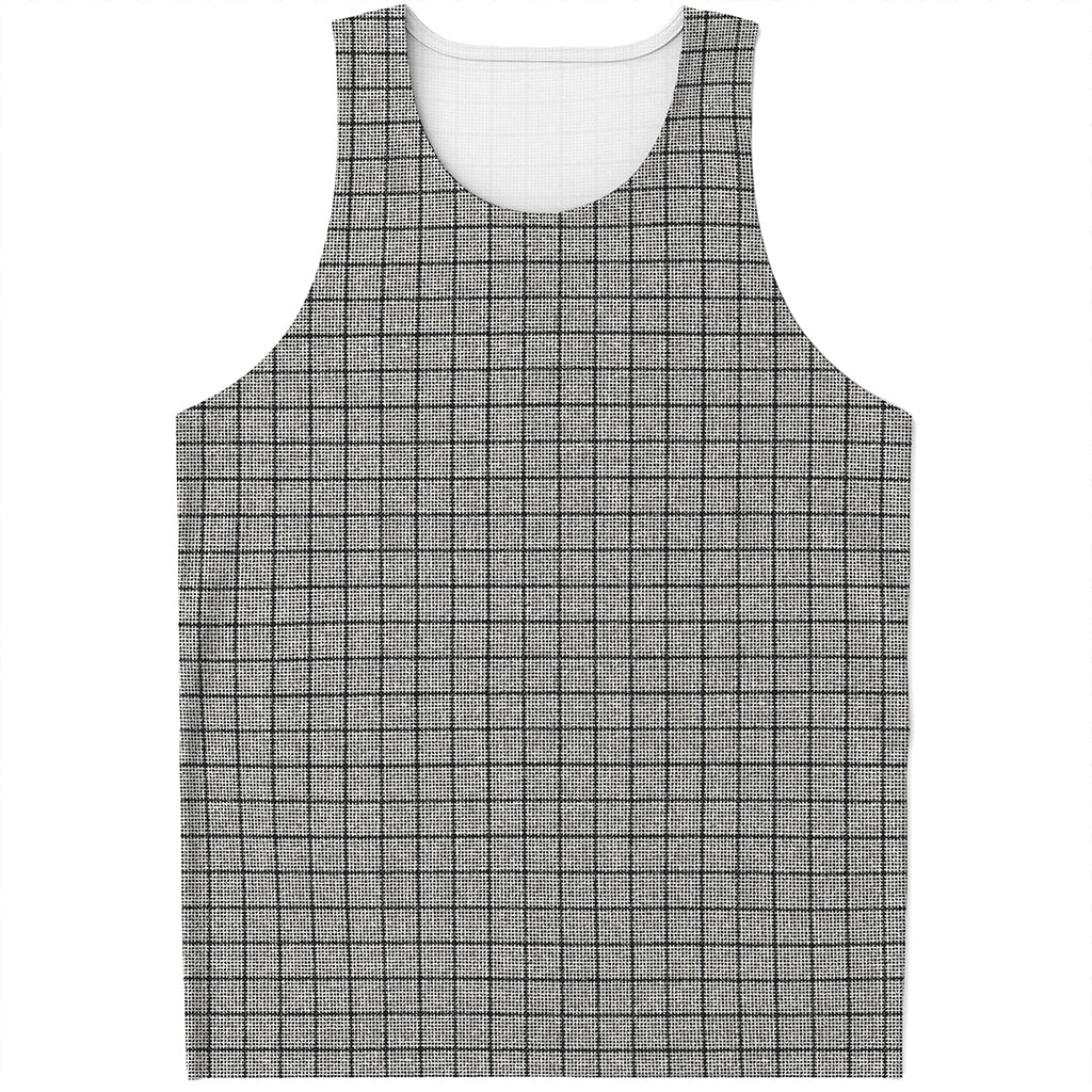Grey Windowpane Pattern Print Men's Tank Top