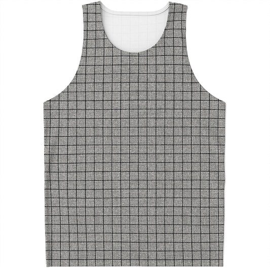 Grey Windowpane Pattern Print Men's Tank Top