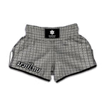 Grey Windowpane Pattern Print Muay Thai Boxing Shorts
