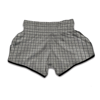 Grey Windowpane Pattern Print Muay Thai Boxing Shorts
