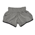 Grey Windowpane Pattern Print Muay Thai Boxing Shorts