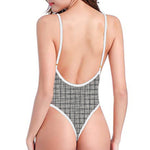Grey Windowpane Pattern Print One Piece High Cut Swimsuit