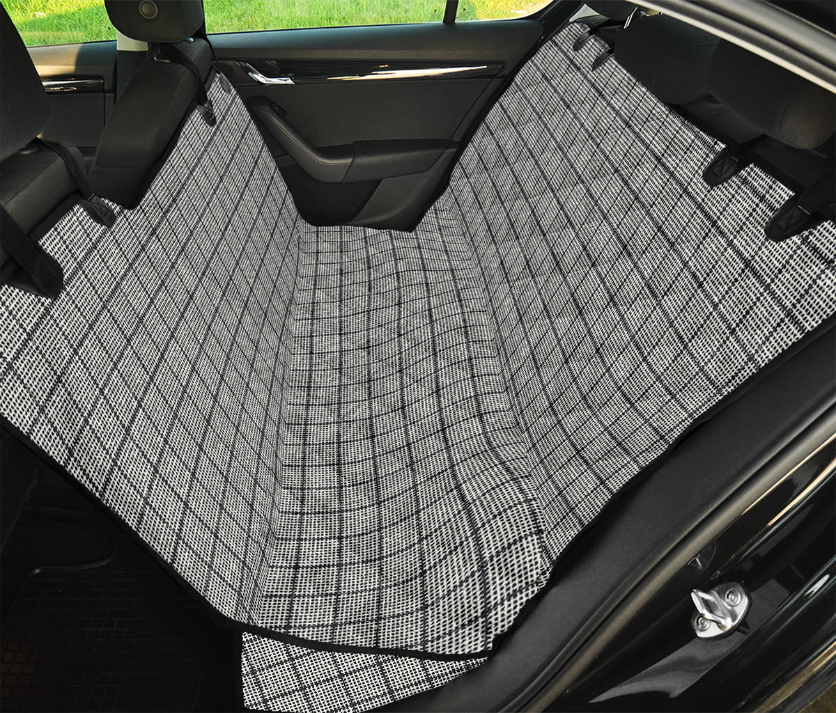 Grey Windowpane Pattern Print Pet Car Back Seat Cover