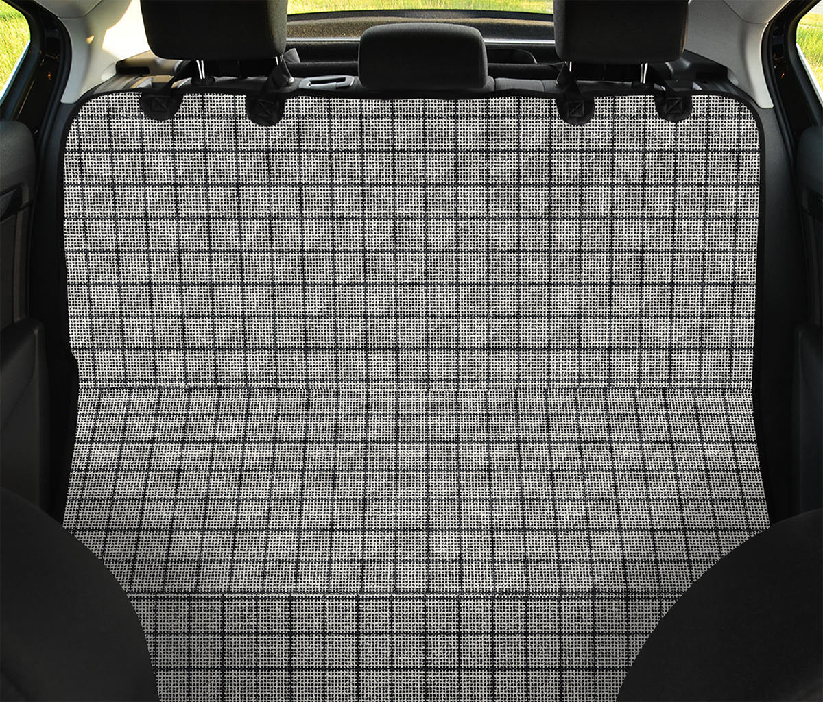 Grey Windowpane Pattern Print Pet Car Back Seat Cover