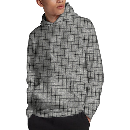 Grey Windowpane Pattern Print Pullover Hoodie