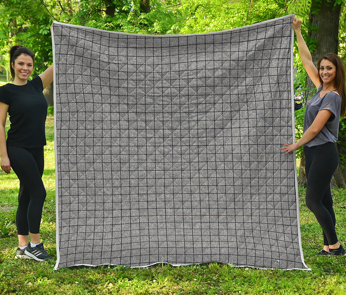 Grey Windowpane Pattern Print Quilt