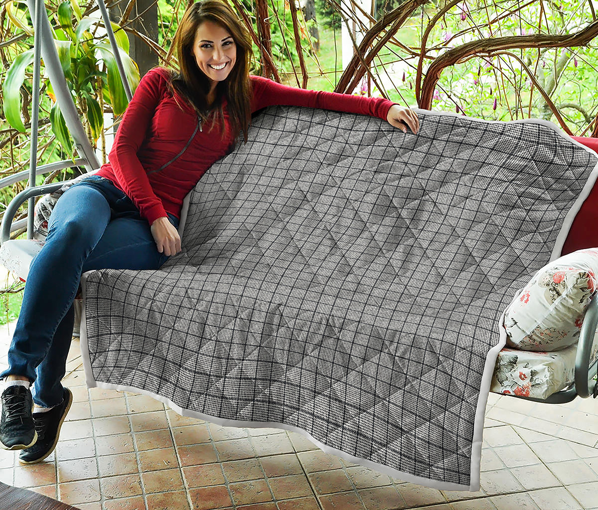 Grey Windowpane Pattern Print Quilt