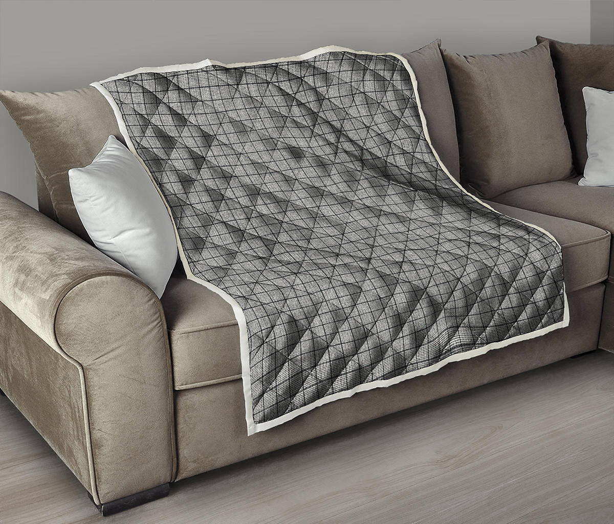 Grey Windowpane Pattern Print Quilt