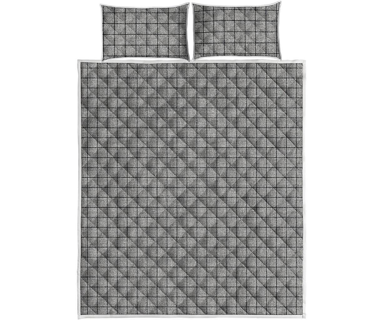 Grey Windowpane Pattern Print Quilt Bed Set