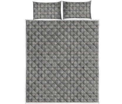 Grey Windowpane Pattern Print Quilt Bed Set