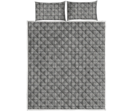 Grey Windowpane Pattern Print Quilt Bed Set