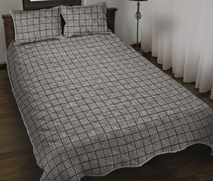 Grey Windowpane Pattern Print Quilt Bed Set