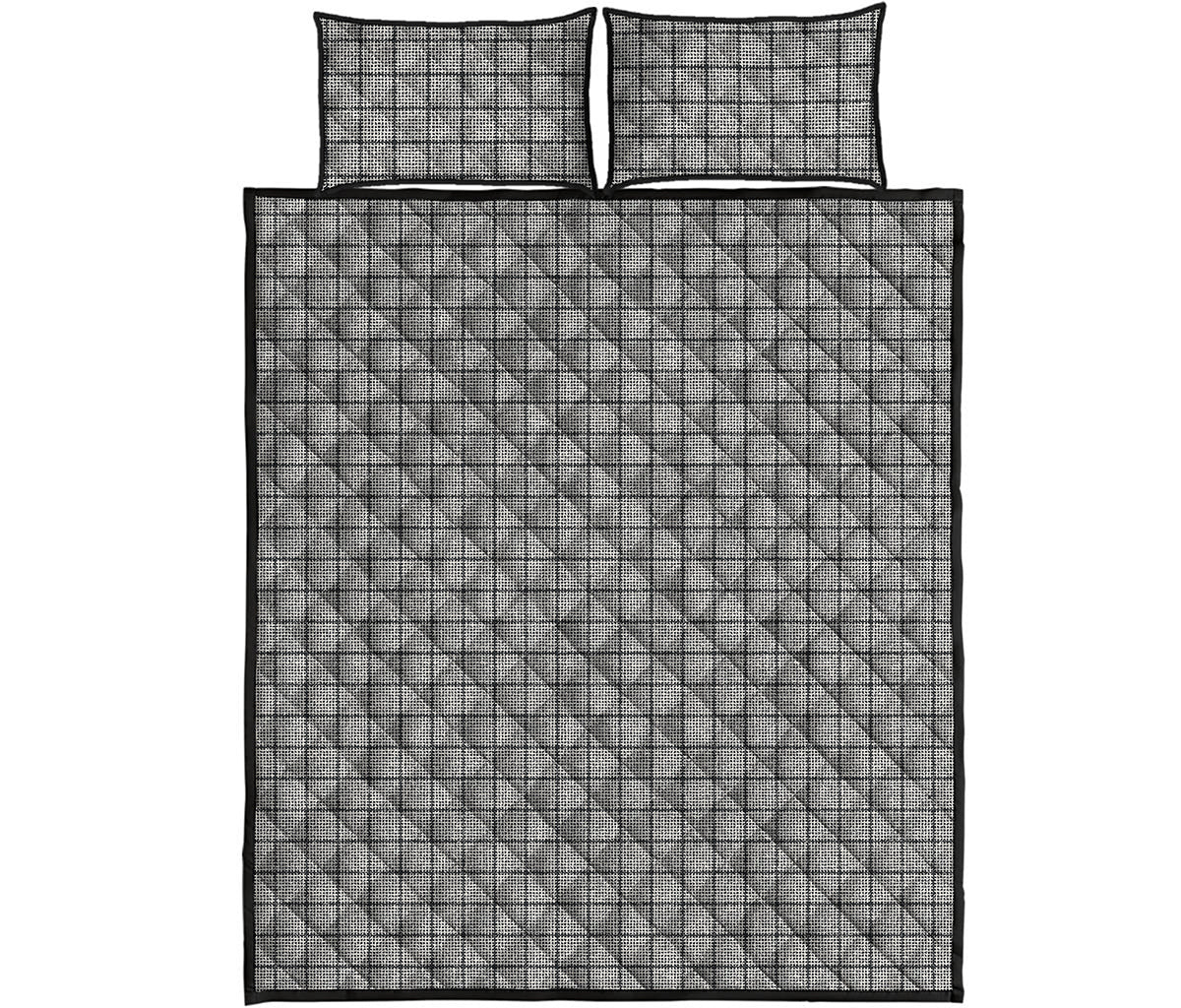 Grey Windowpane Pattern Print Quilt Bed Set