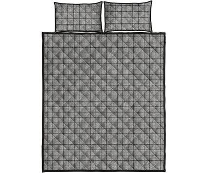 Grey Windowpane Pattern Print Quilt Bed Set