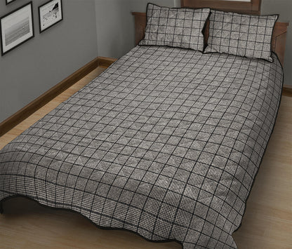 Grey Windowpane Pattern Print Quilt Bed Set