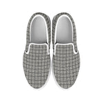 Grey Windowpane Pattern Print White Slip On Shoes