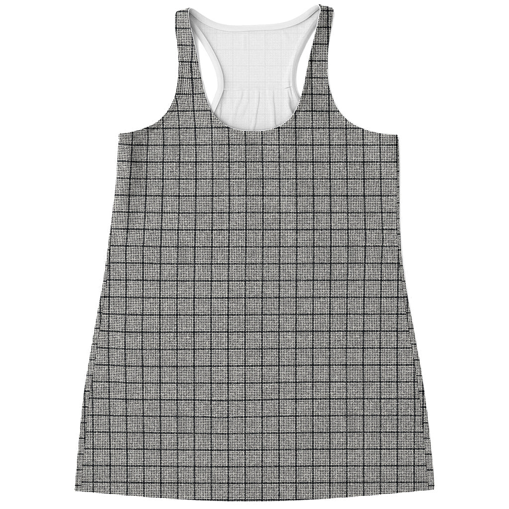 Grey Windowpane Pattern Print Women's Racerback Tank Top