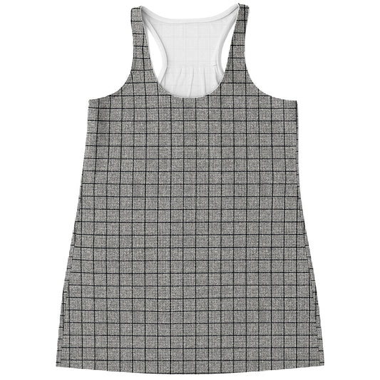 Grey Windowpane Pattern Print Women's Racerback Tank Top