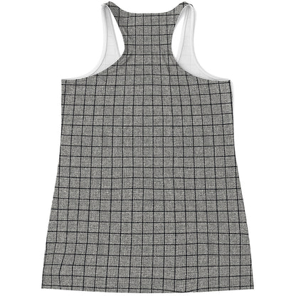 Grey Windowpane Pattern Print Women's Racerback Tank Top