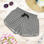 Grey Windowpane Pattern Print Women's Shorts