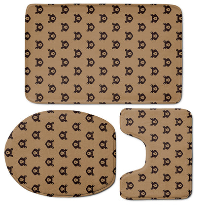 Grizzly Bear Pattern Print 3 Piece Bath Mat Set