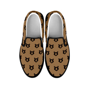 Grizzly Bear Pattern Print Black Slip On Shoes