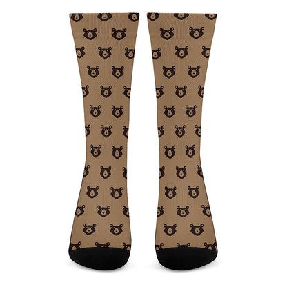 Grizzly Bear Pattern Print Crew Socks