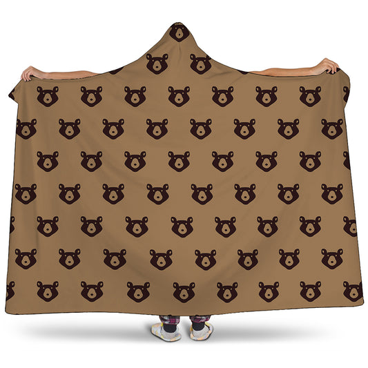 Grizzly Bear Pattern Print Hooded Blanket