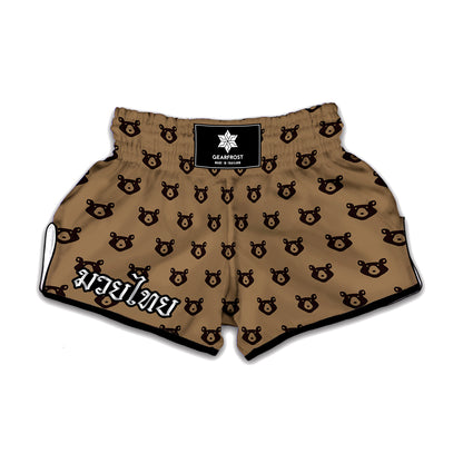 Grizzly Bear Pattern Print Muay Thai Boxing Shorts