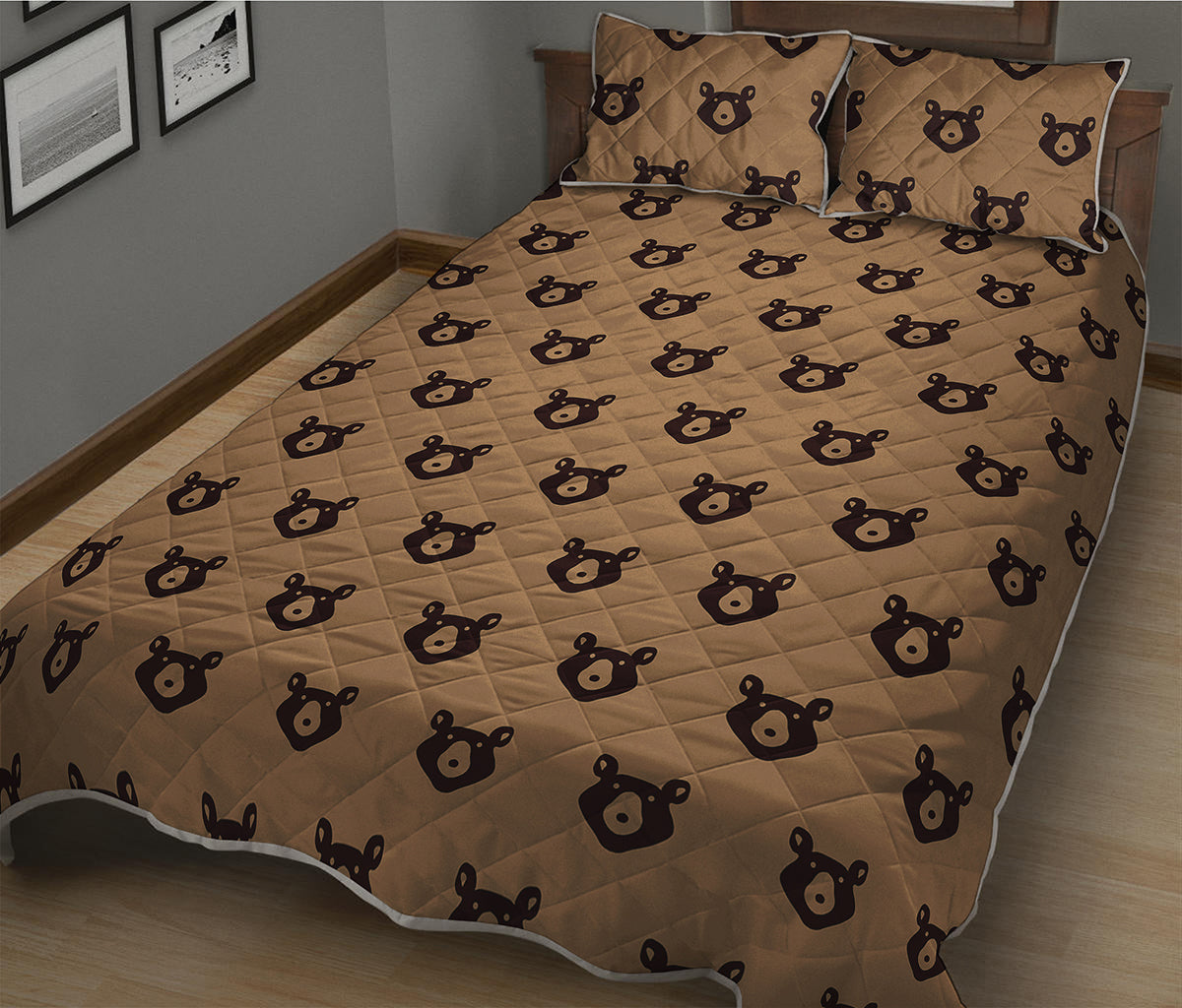Grizzly Bear Pattern Print Quilt Bed Set