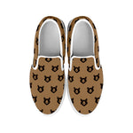 Grizzly Bear Pattern Print White Slip On Shoes