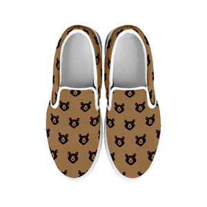 Grizzly Bear Pattern Print White Slip On Shoes