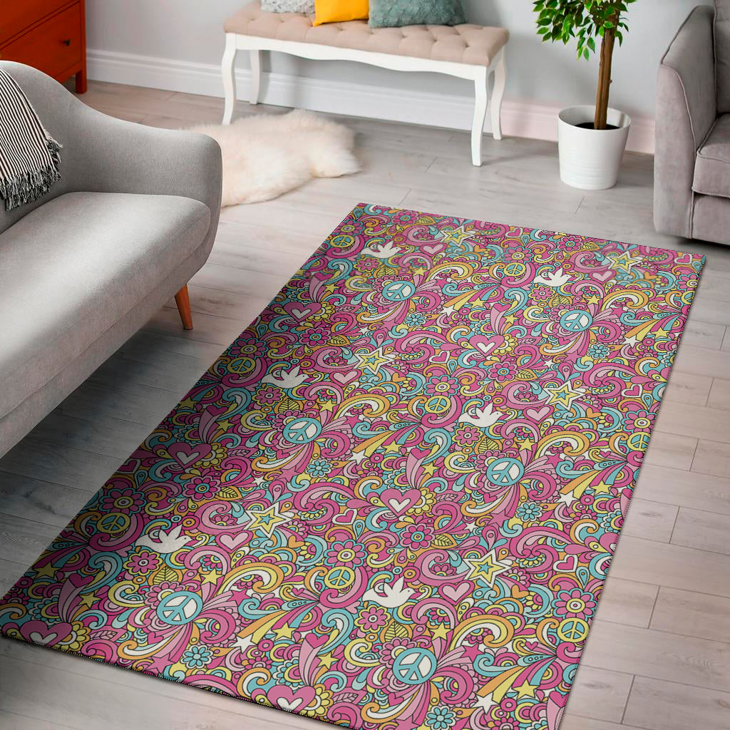 Groovy Girly Peace Pattern Print Area Rug