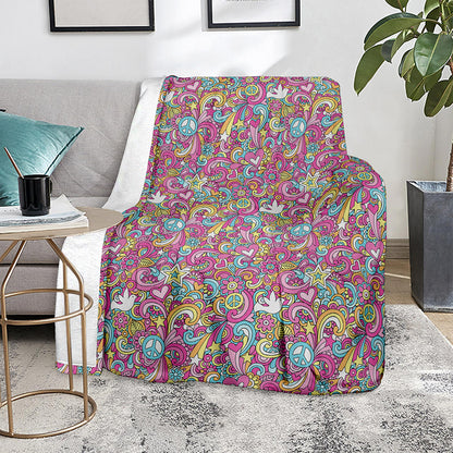 Groovy Girly Peace Pattern Print Blanket