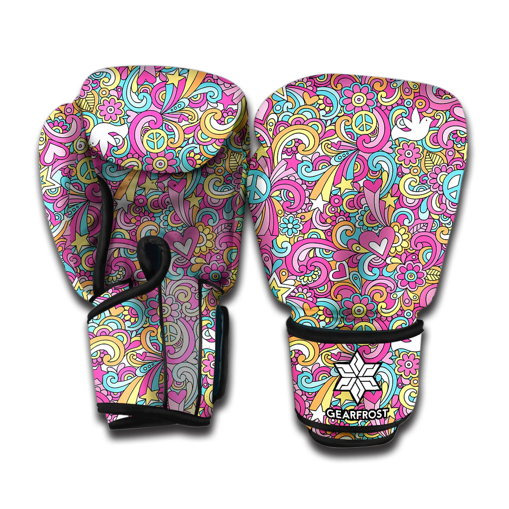 Groovy Girly Peace Pattern Print Boxing Gloves