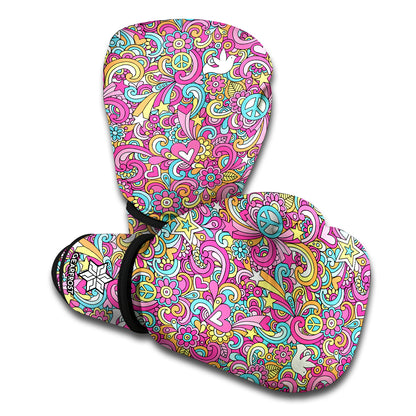Groovy Girly Peace Pattern Print Boxing Gloves
