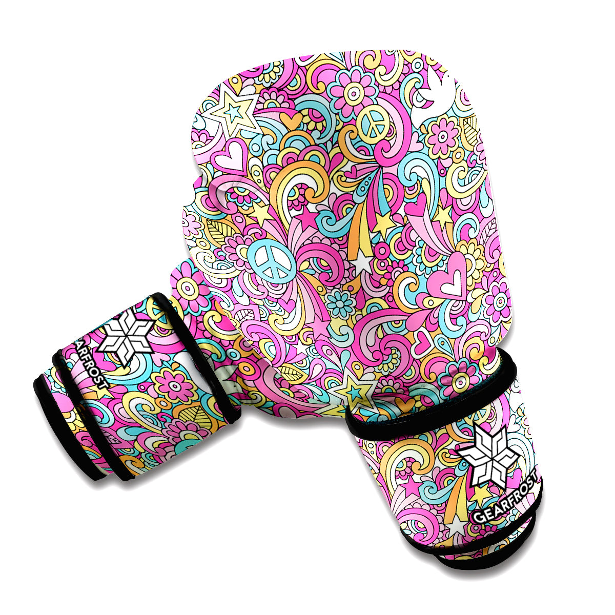 Groovy Girly Peace Pattern Print Boxing Gloves