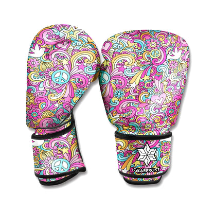 Groovy Girly Peace Pattern Print Boxing Gloves