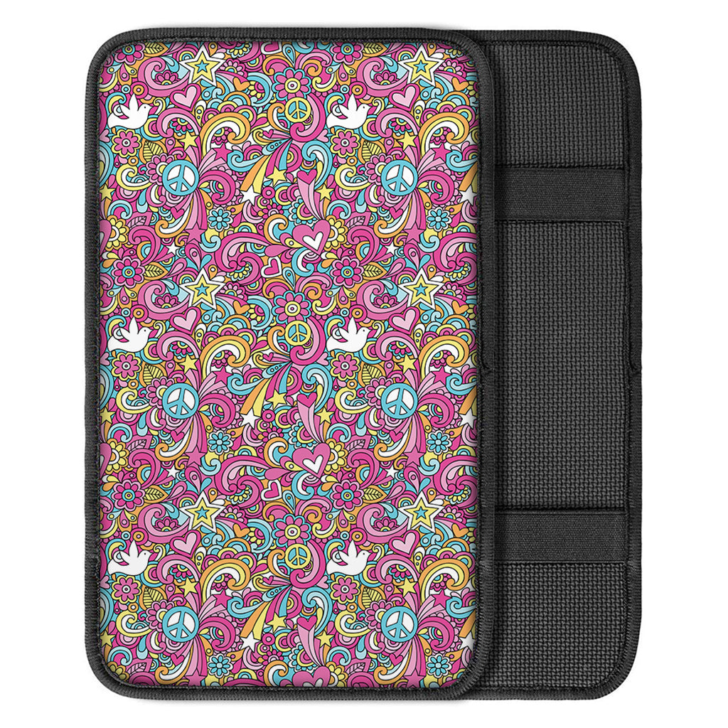 Groovy Girly Peace Pattern Print Car Center Console Cover