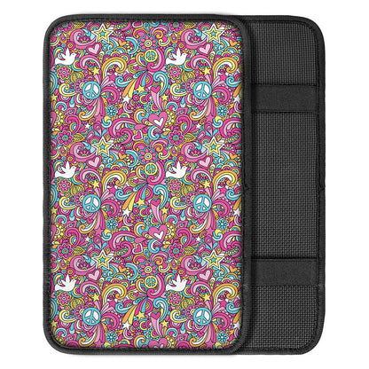 Groovy Girly Peace Pattern Print Car Center Console Cover