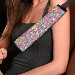 Groovy Girly Peace Pattern Print Car Seat Belt Covers