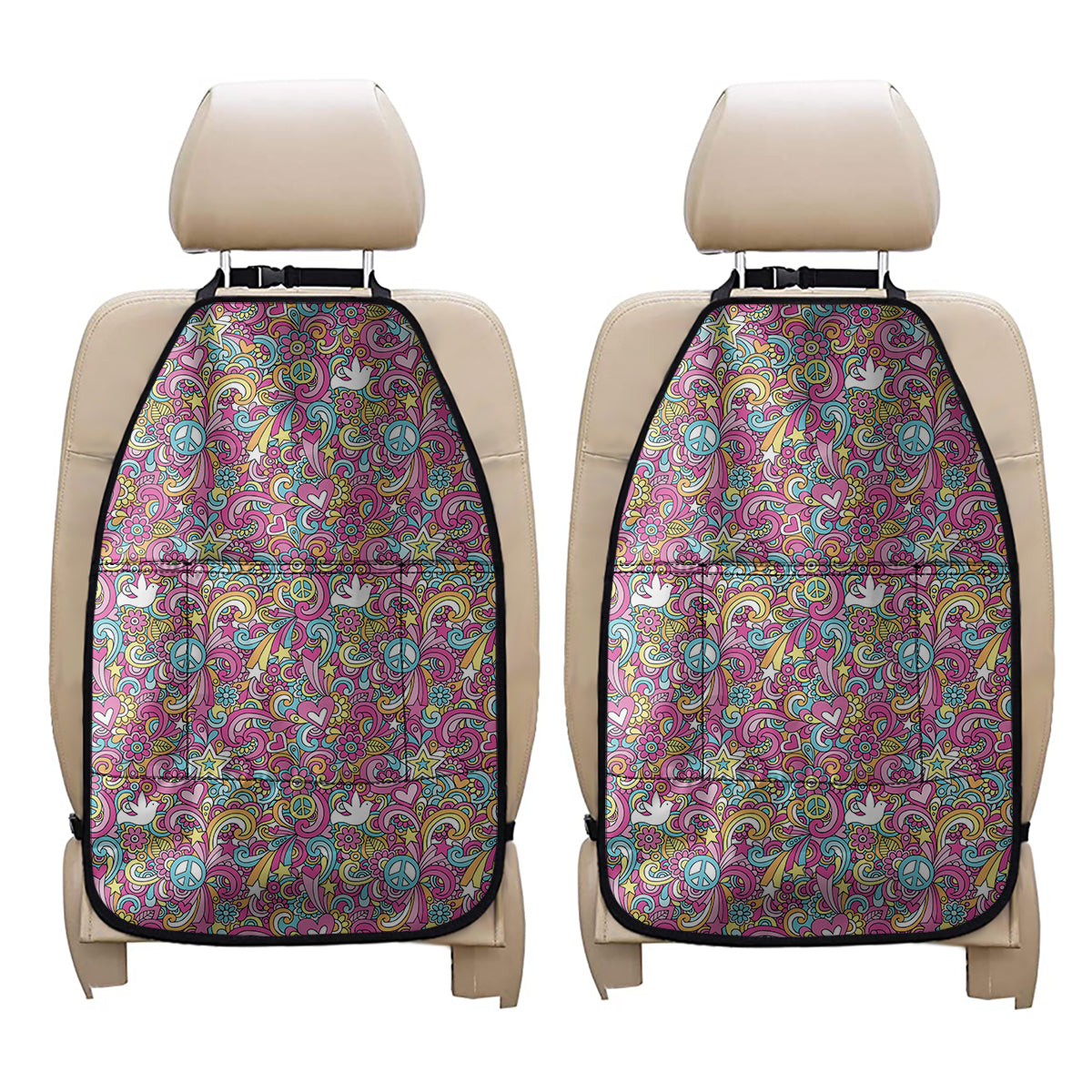 Groovy Girly Peace Pattern Print Car Seat Organizers