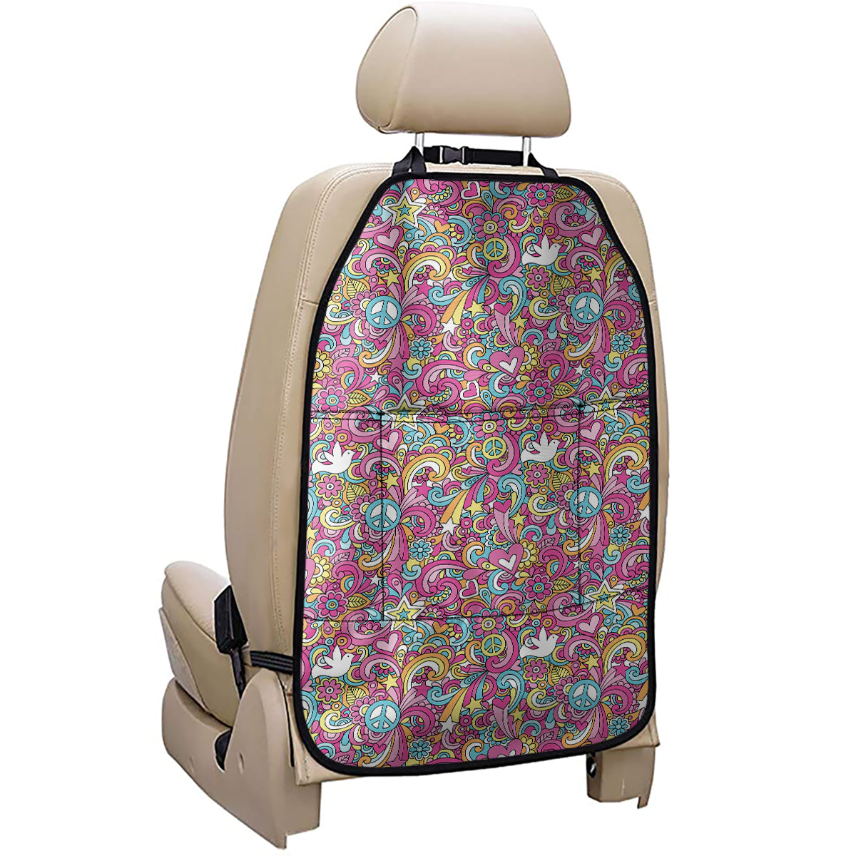 Groovy Girly Peace Pattern Print Car Seat Organizers