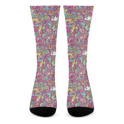 Groovy Girly Peace Pattern Print Crew Socks
