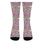 Groovy Girly Peace Pattern Print Crew Socks