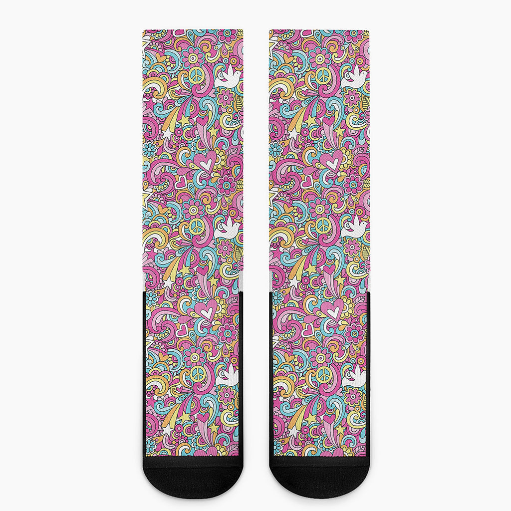 Groovy Girly Peace Pattern Print Crew Socks