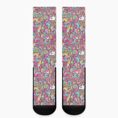 Groovy Girly Peace Pattern Print Crew Socks