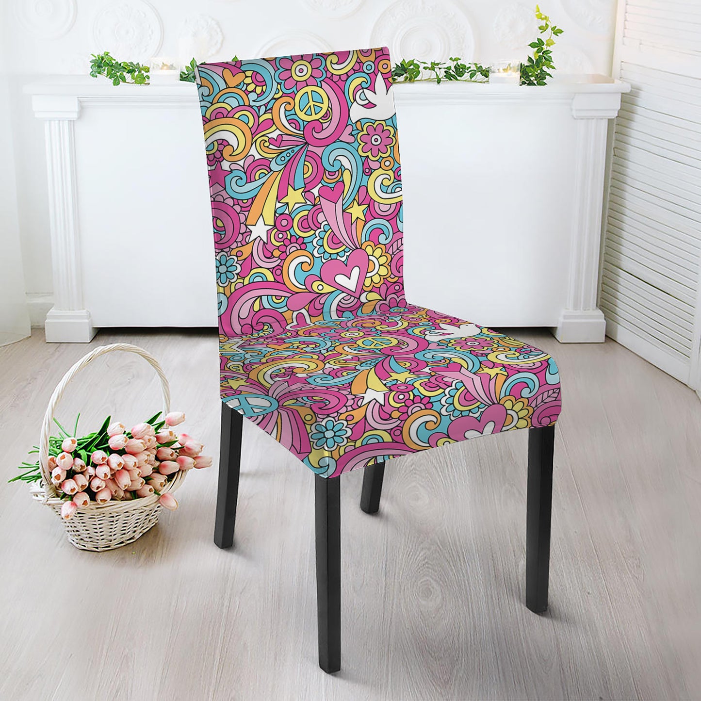 Groovy Girly Peace Pattern Print Dining Chair Slipcover